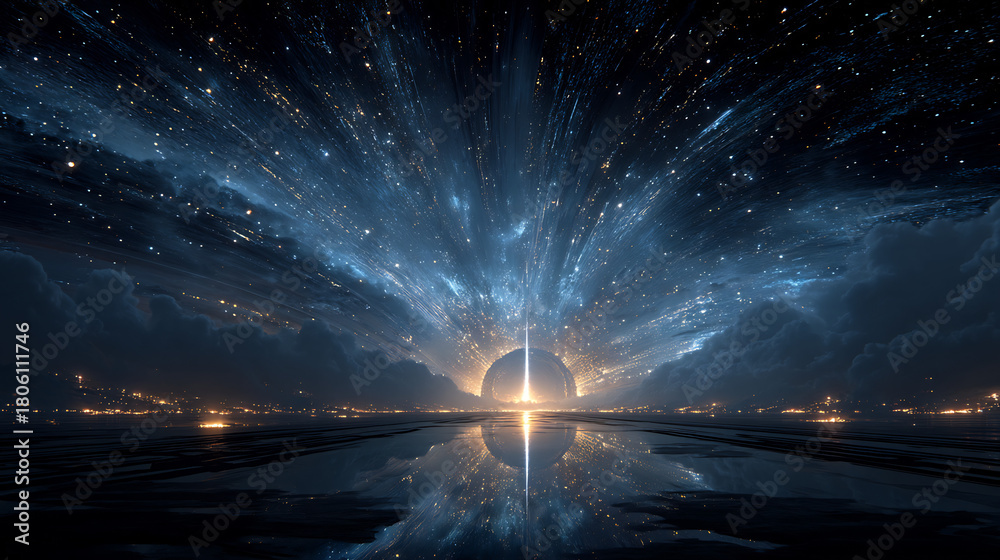 Fototapeta premium Cosmic horizon with glowing orb