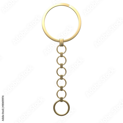 Golden keychain, vector 3D realistic keychain with straight round chain and ring, steel keyholder for keys and breloque