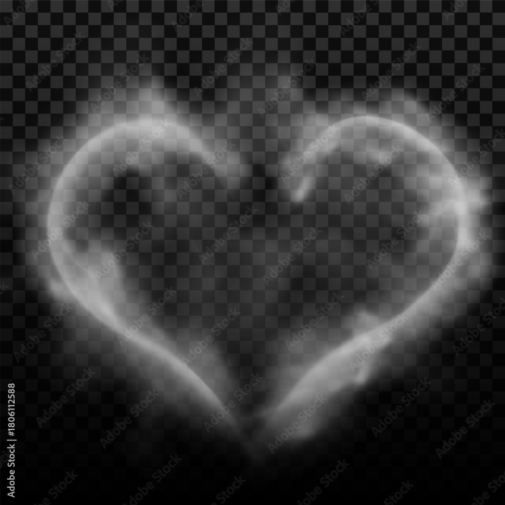 Obraz premium Smoke white soft steam heart shape, vapor or mist flow, vector realistic overlay candle smoke effect, cloudy love symbol