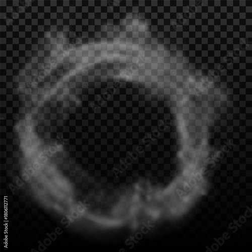 Smoke circle shape white steam, vapor or mist ring flow, vector realistic overlay candle smoke effect round cloud gaze