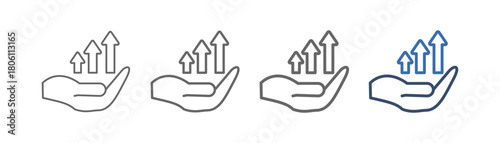 
outline icon sheet growth with hand design and three up arrows