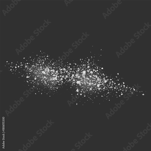 Realistic salt or sugar crystal powder scattered on the surface top view, 3d vector white natural mineral fine grinding