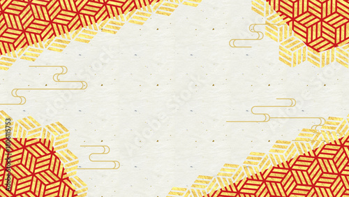 和風デザインに最適な素材。和紙の質感を活かしたシンプルな和風背景。日本伝統文様。Japanese Modern Gold Foil and Traditional Patterns Background