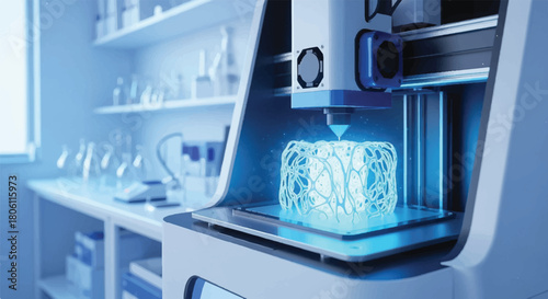 3D Printing Precision: A cutting-edge 3D printer meticulously fabricates a complex geometric structure.