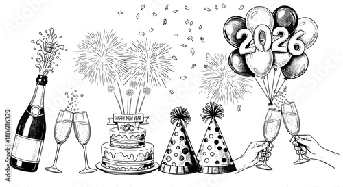 New year 2026 celebration sketch