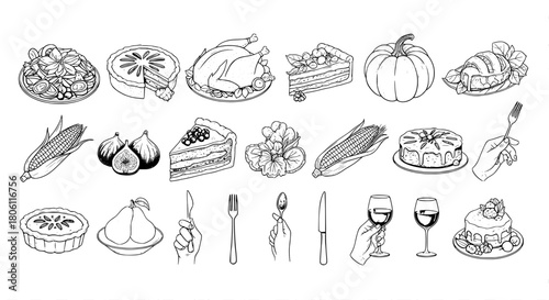 Food line art icons set