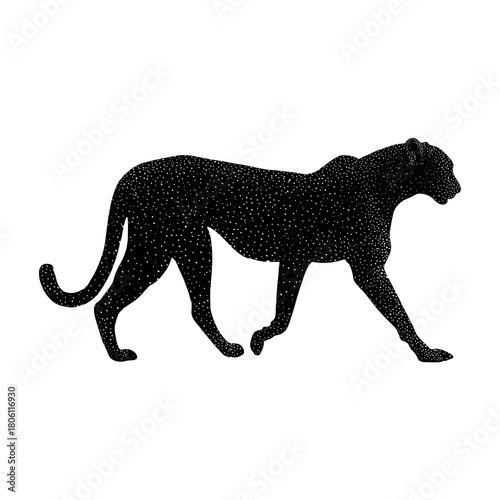 Cheetah stalking silhouette, transparent background, vector icon style, clean minimal, isolated object