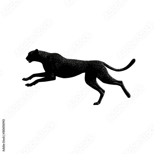 Cheetah crouching silhouette, transparent background, vector icon style, clean minimal, isolated object