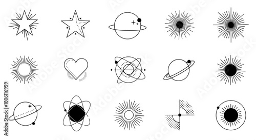 Icon set of celestial and abstract symbols