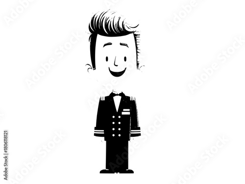 Front-view red-white-black bellboy simple shape, vector hi-res scalable—brand icon, card mark or site favicon one-click