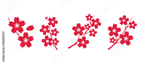 Japanese floral icons featuring delicate sakura petals.