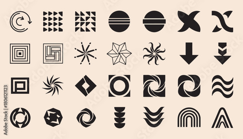 Brutalist abstract geometric shapes black