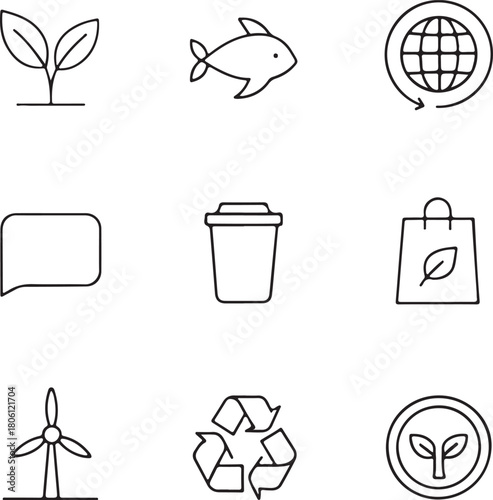 Eco-Friendly Line Icons for Sustainable Living