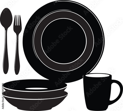Elegant Black Dishes Still Life