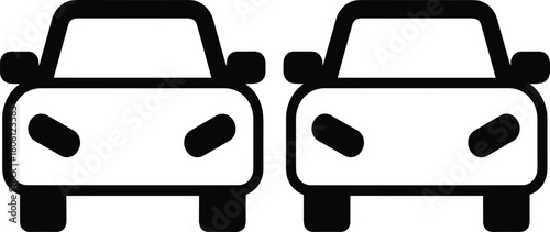Front view cartoon cars, stylized vehicle icons, aggressive headlights, soft expression, auto clipart, vector illustration, kids transport, design elements