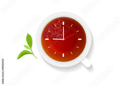 Tea cup and clock design stock illustration.