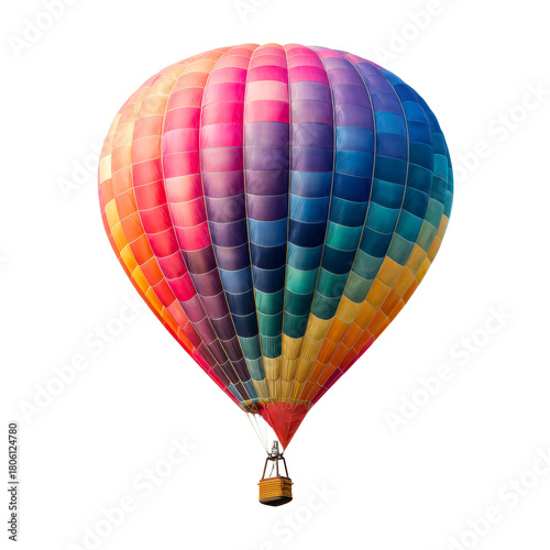 Multi colored hot air balloon floating isolated on white background on a transparent background, cut out