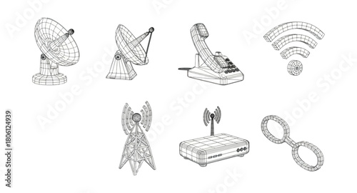 Communication devices icons set on black background