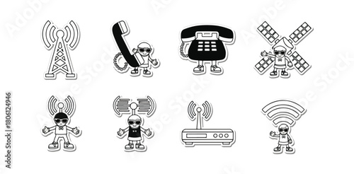 Communication devices icons set black and white
