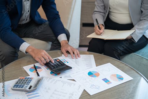 Finance and accountant team working in office for accounting and preparation services for financial statements and cash flow with analyze data insight for finance and taxation planning.