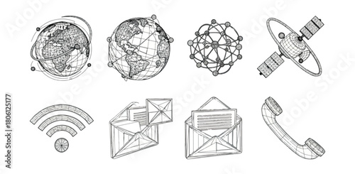 Technology and communication icon set in black and white