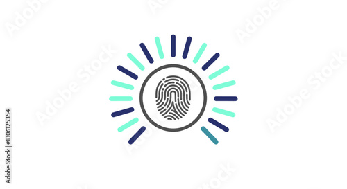 Modern fingerprint security icon with radiating light, representing identity verification and biometric access control for a secure digital future