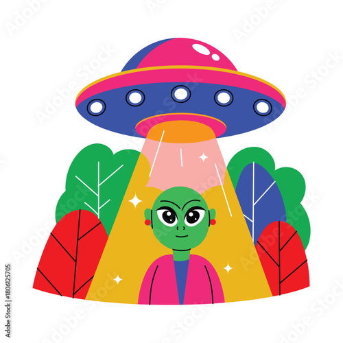 UFO Encounter Flat Vector Illustration EPS 10 File