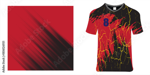 sublimation jersey design grunge brush red black halftone sporty modern racing abstract horror flashy lines motorsport car sticker livery game esport.eps10