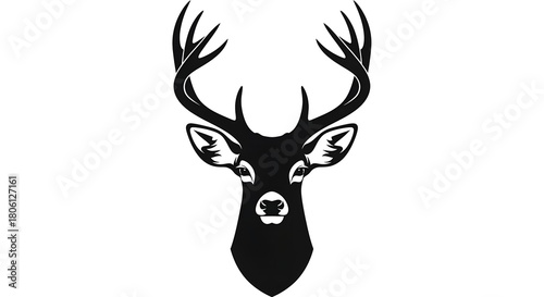 Stylized black silhouette of a deer head with antlers