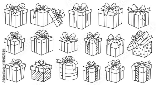 set of gift boxes line art