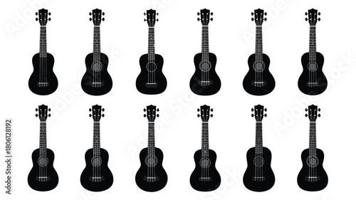 Collection of black ukulele illustrations musical instrument vector design isolated on a white background
