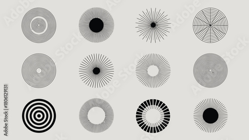 Collection of abstract circle patterns minimalist vector design elements perfect for backgrounds and modern graphic design projects