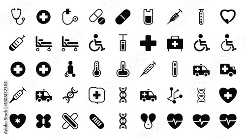 Set of medical icons healthcare symbols in simple flat vector design perfect for app design and infographics isolated on white background