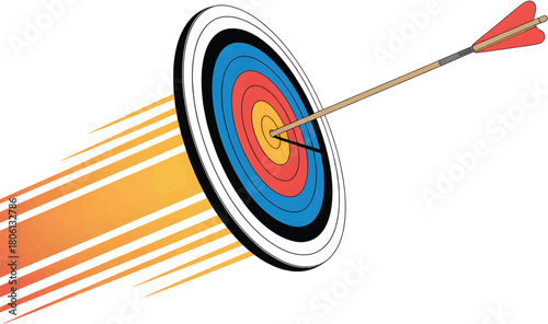 Arrow shooting through ring target, dynamic speed lines, transparent background