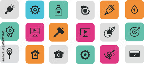 Diverse collection of flat vector icons for modern web and app design use