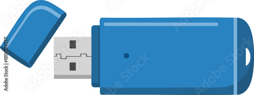Illustration of a Blue USB Flash Drive with Cap Open Ready for Data Transfer