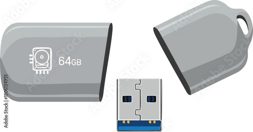 Isolated 64GB USB Flash Drive Uncapped with Exposed Connector and Cap