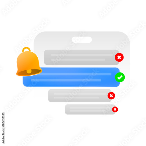 illustration of smartphone with multiple messages. notification filtering and user preference settings. concepts of mobile app settings, customizable alerts, push notification management control
