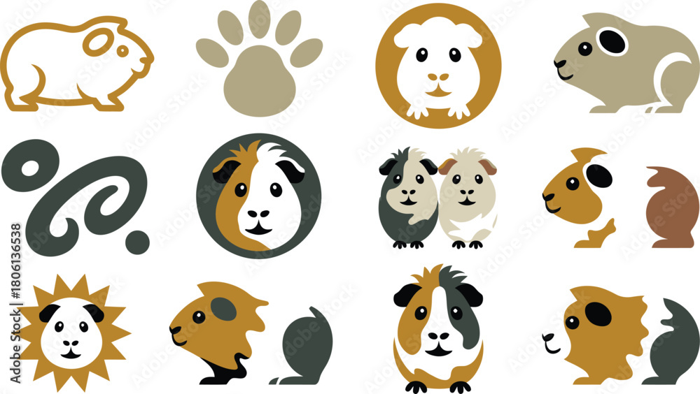 Obraz premium Cute Guinea Pig Set Assorted Cartoon Style Designs for Pet Lovers
