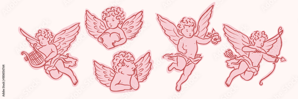 Fototapeta premium Flat vector whimsical cupids collection