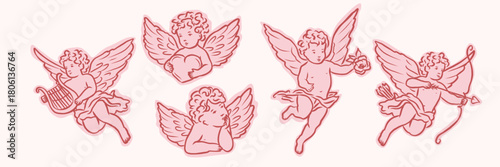 Flat vector whimsical cupids collection
