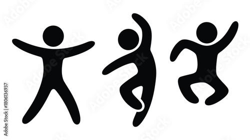 Stick figure icons showing movement simple glyph vector set for design elements isolated on white background