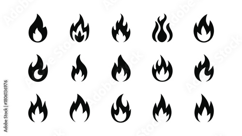 Set of fire flame icons simple flat vector design elements isolated on white background