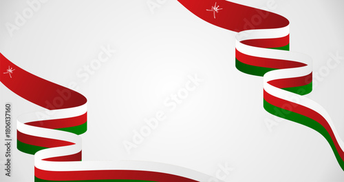 Oman national flag wavy ribbon on Copy Space background for Oman national day