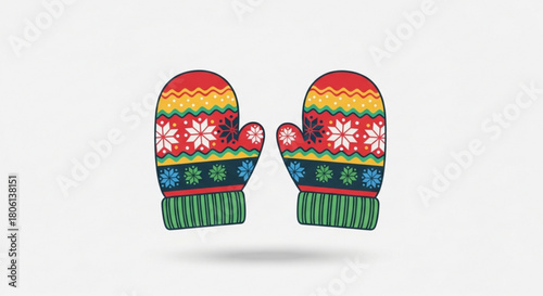 Colorful knitted mittens with snowflake pattern isolated on are perfect for winter and christmas holidays to keep hands warm