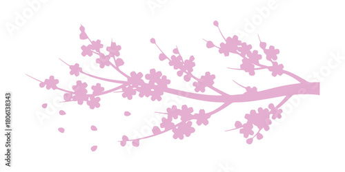 Minimalist illustration of pink sakura blossoms on slender brown branches, representing spring.