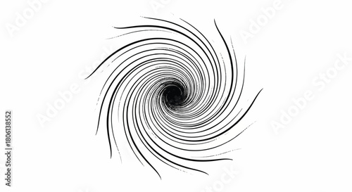 Dynamic Black and White Swirling Vortex Graphic Element, Abstract Motion and Energy