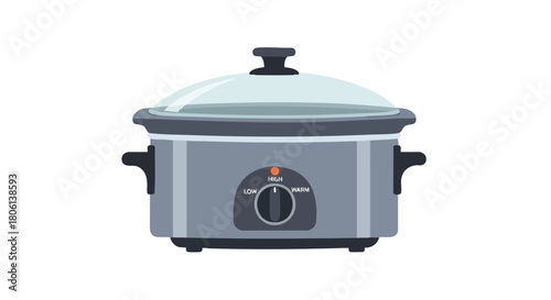 Modern Gray Slow Cooker or Crock Pot Appliance Icon Isolated on White Background