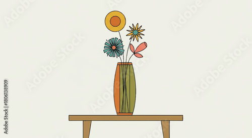 Colorful Simple Flowers in Vase Drawing