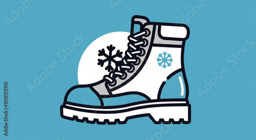 Illustration of a winter boot with snowflakes on a blue background, perfect for snowy adventures and cold weather